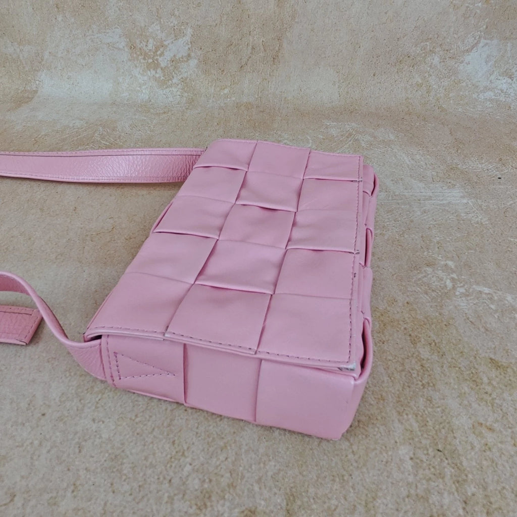 Bottega Veneta Pink Woven Leather Shoulder Crossbody Bag For Women