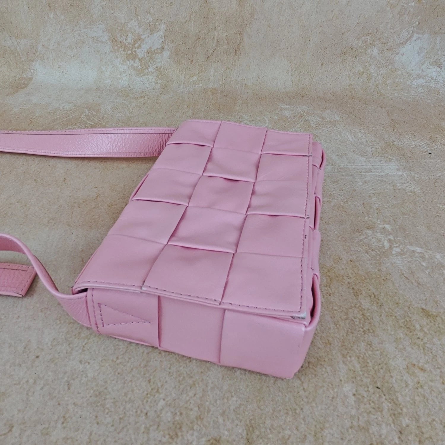 Bottega Veneta Pink Woven Leather Shoulder Crossbody Bag For Women