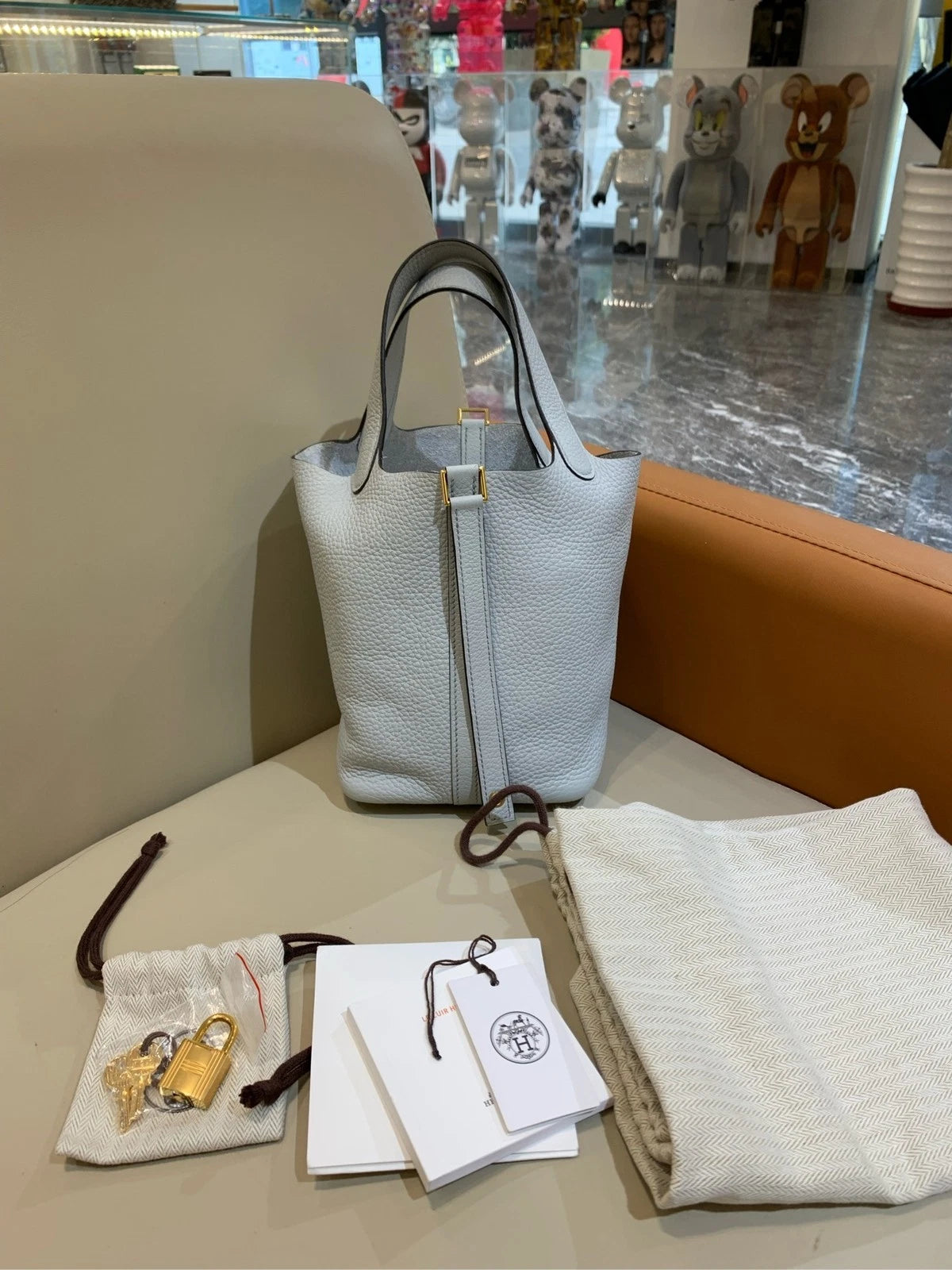 Hermes Picotin18 Blue Leather Bucket Bag For Women