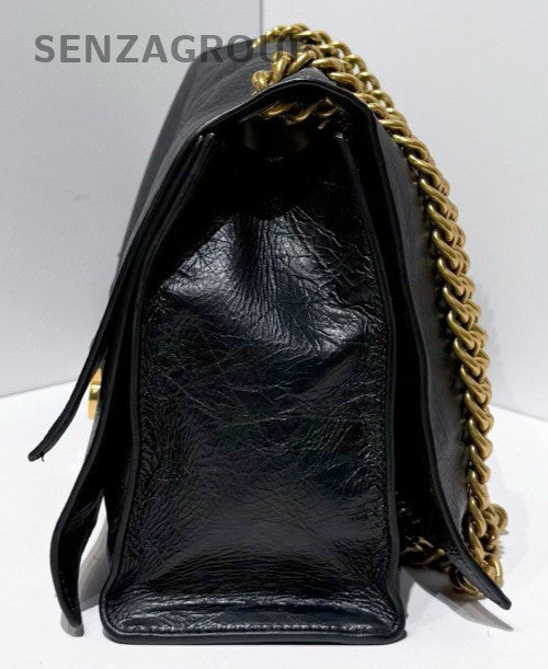 Balenciaga CRUSH Calfskin MM Chain Shoulder Bag Black Gold Used Women Classic