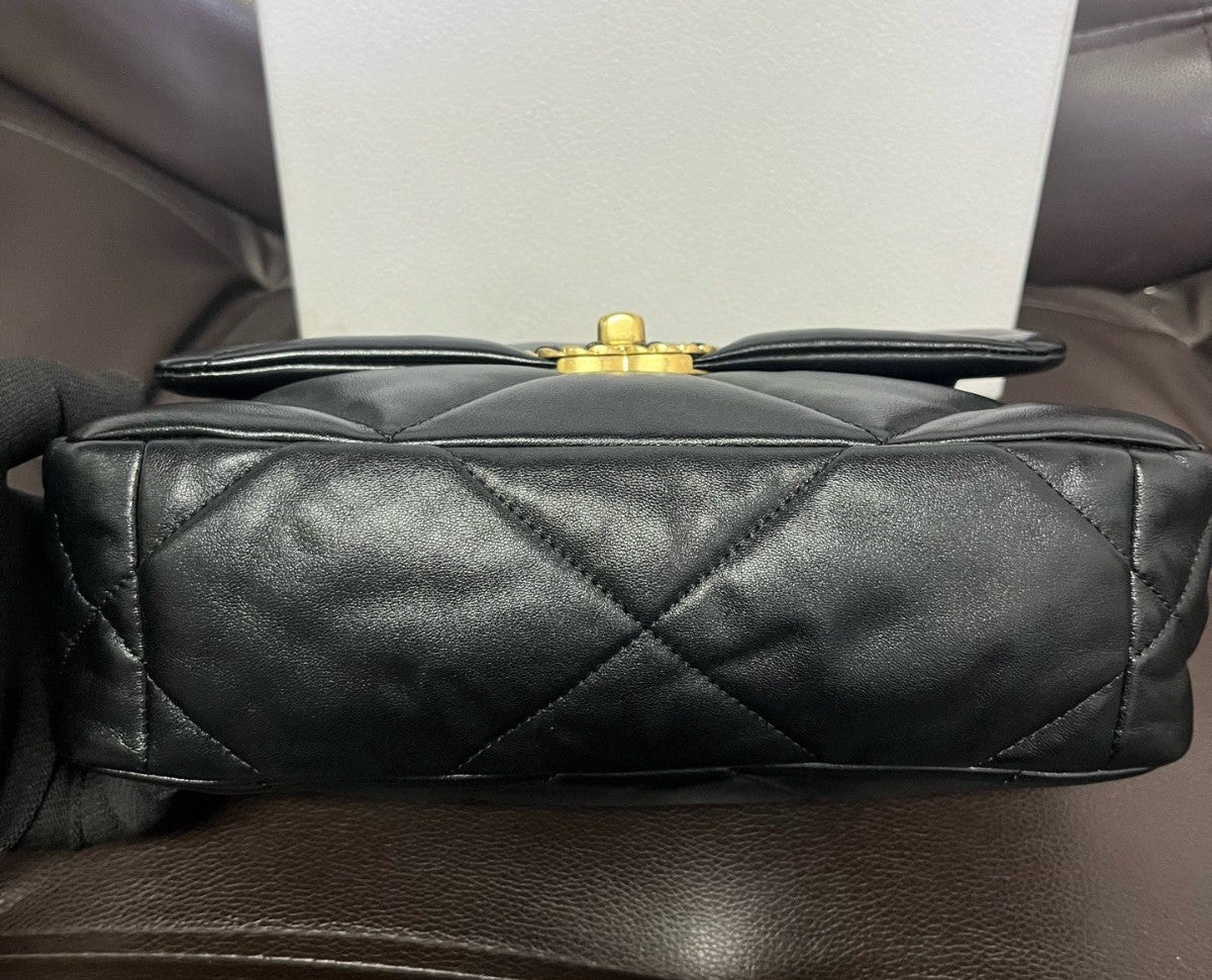 Chanel 19Bag PM Chain Top Handle Shoulder Crossbody Black Gold Women Classic