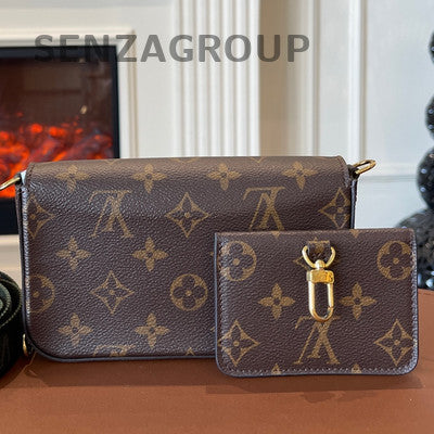 Louis Vuitton Monogram Félicie Strap Brown Gold Clasp Shoulder Crossbody Bag