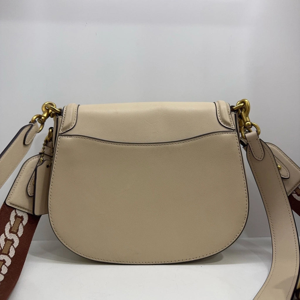 COACH Women's Medium White Leather Vintage Flap Saddle Shoulder Crossbody