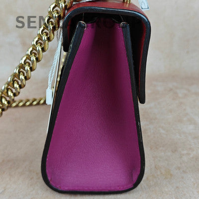 Gucci Padlock Small GG Canvas Chain Shoulder Crossbody Bag Red Brown Gold
