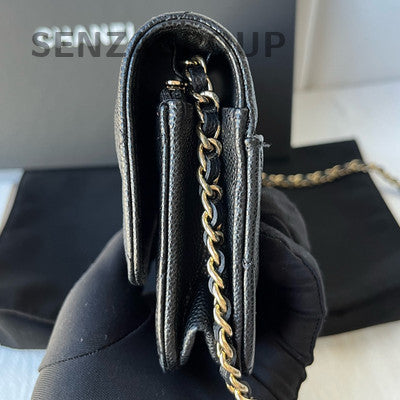 Chanel Black Gold CF Calfskin WOC Chain Shoulder Crossbody Bag Quilted