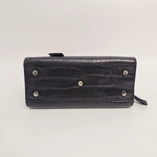 Saint Laurent Black Crocodile Embossed Cabas Shoulder Handbag For Women