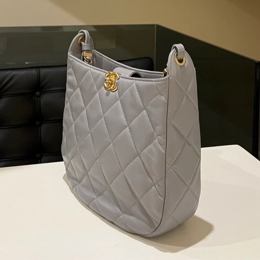 Authentic CHANEL Fog Grey Hippie Underarm Shoulder Bag