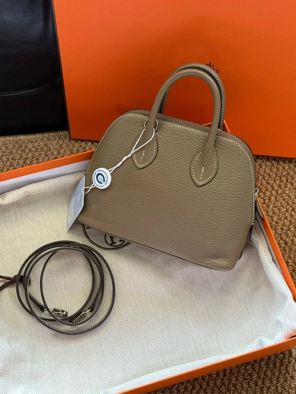 Hermes Bolide Mini Gray Leather Top Handle Bag For Women