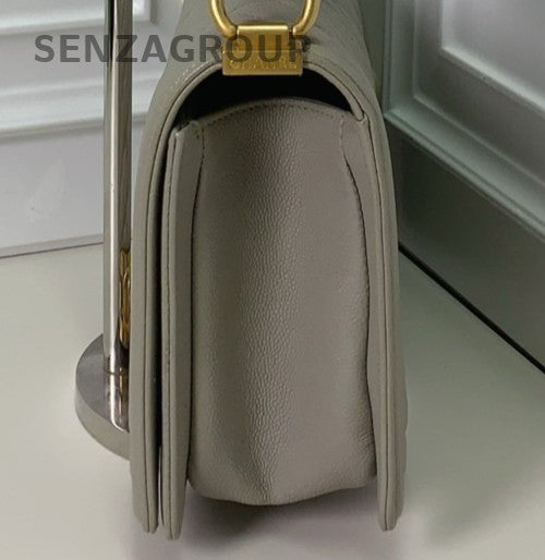 Chanel Leboy Chain Shoulder Bag Gray Gold Women Classic Designer Diamond