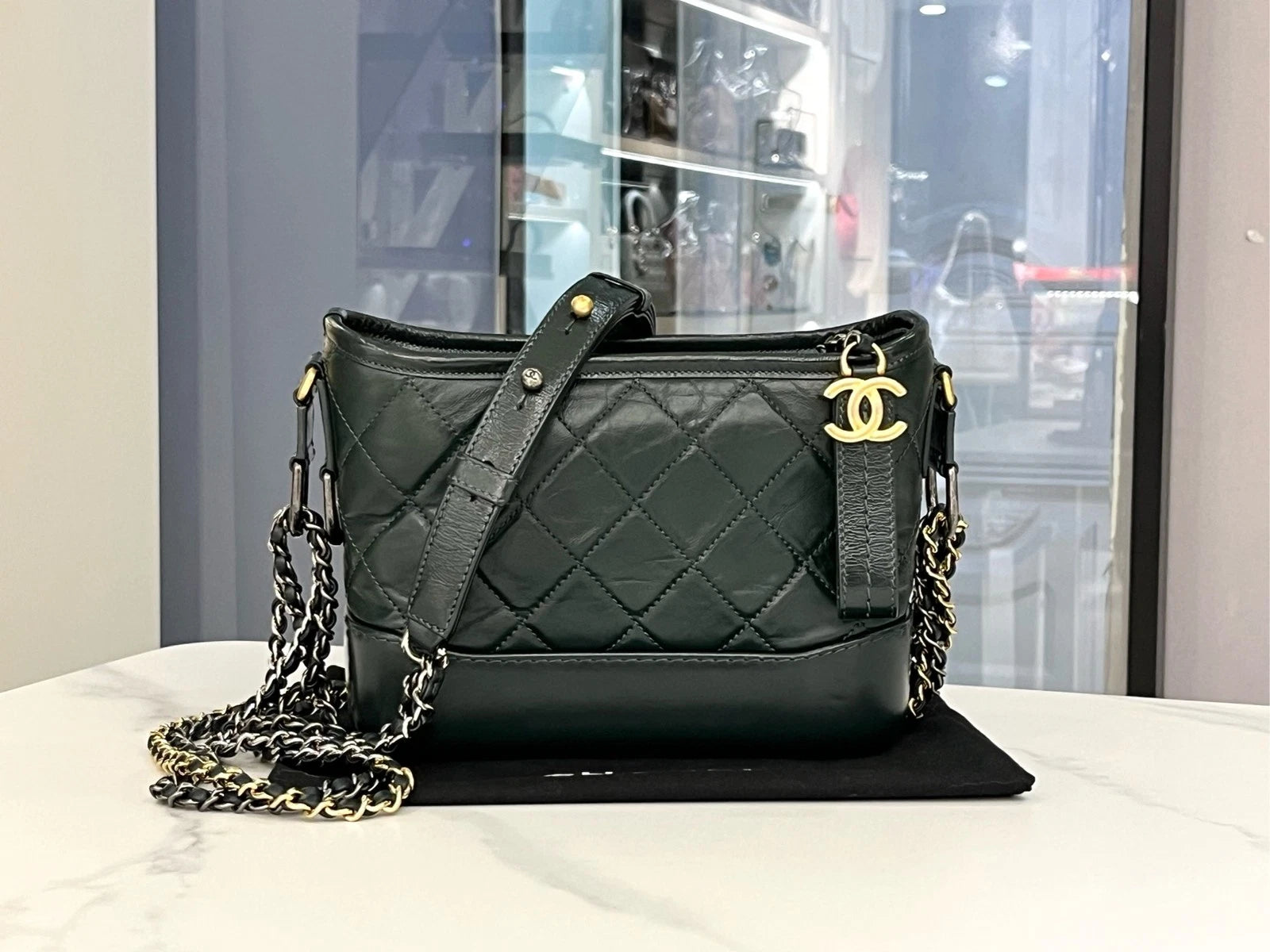 CHANEL Gabrielle Small Green Chain Shoulder Crossbody Women