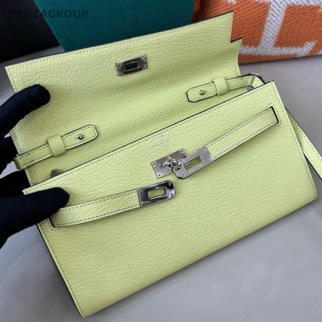 Hermes R9 Kelly To Go Crossbody Yellow Silver Used Women Classic Fashion