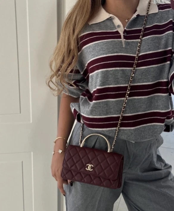 CHANEL Dark Brown Quilted Lambskin Chain Shoulder Bag For Women