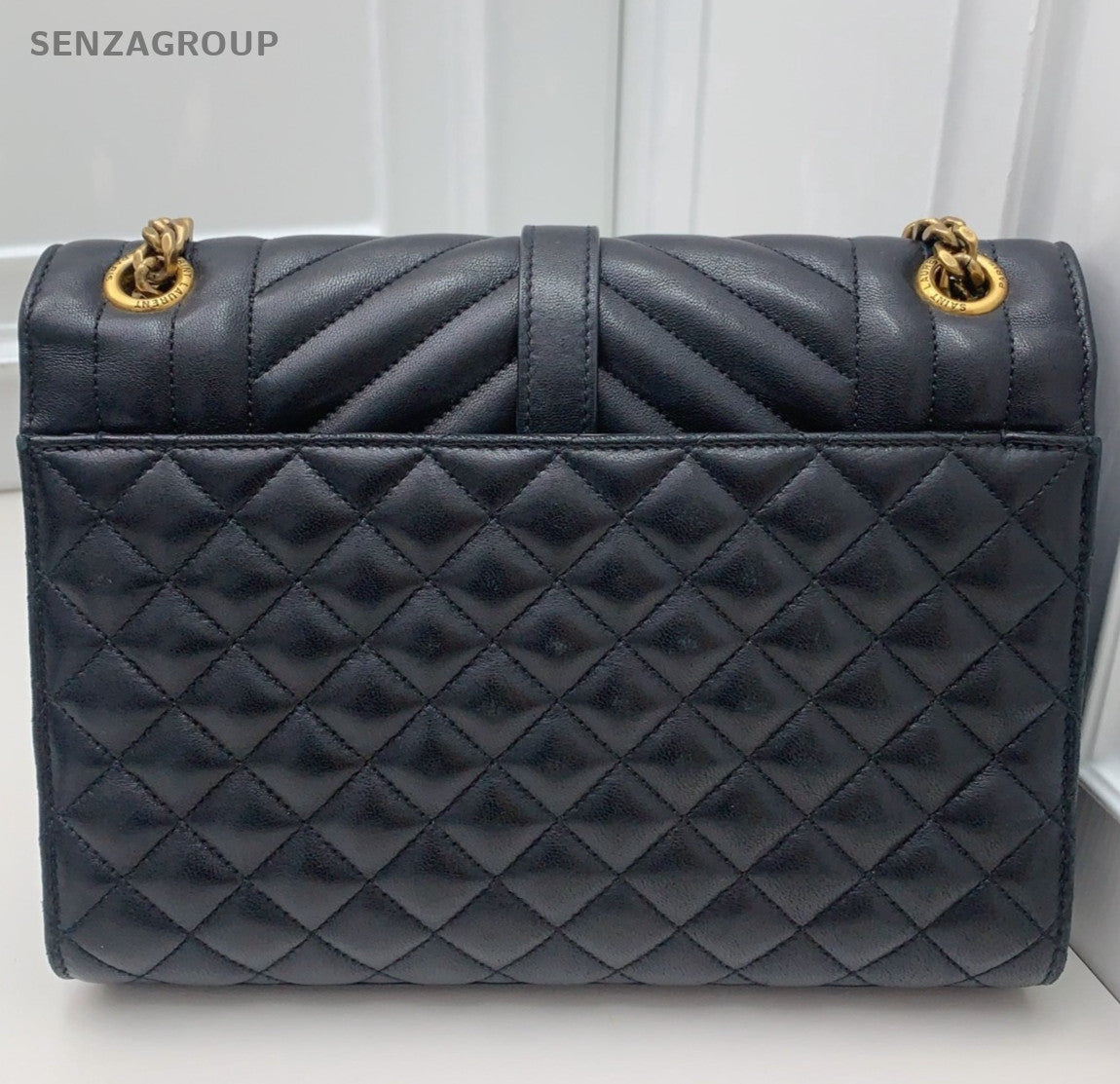 Saint Laurent Envelope Chain Shoulder Bag Black Gold Used Women Classic Fashion