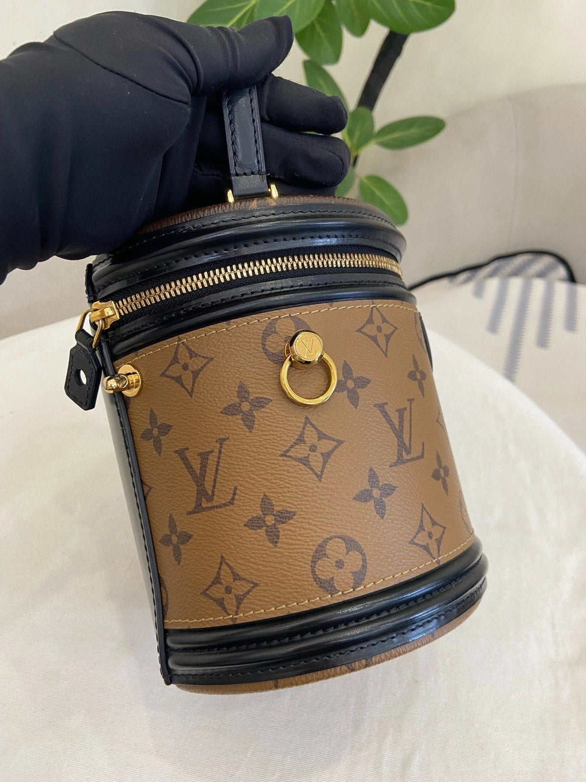 Louis Vuitton Cannes Monogram Top Handle Crossbody Brown Gold Women Classic