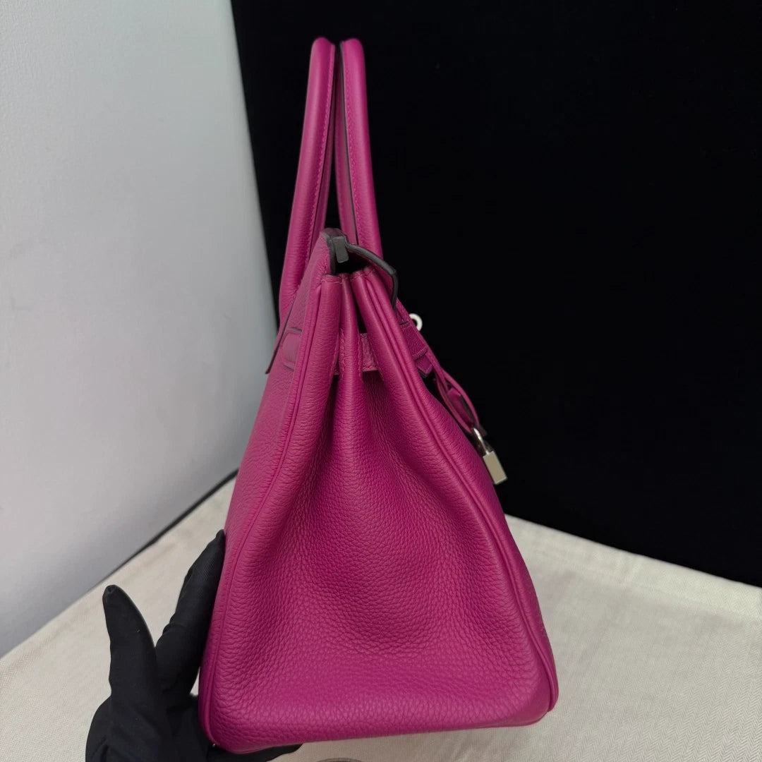 Authentic Hermes Birkin30 Togo Leather Purple Silver Hardware Tote Handbag
