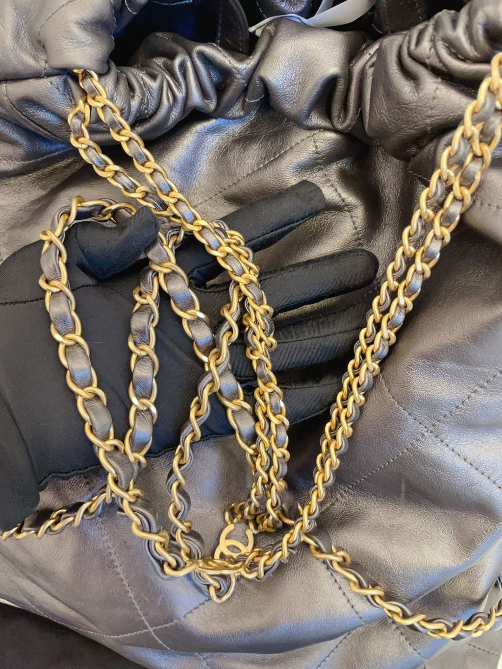 Chanel 222Bag Diamond Chain Backpack Gray Gold Used Women Classic