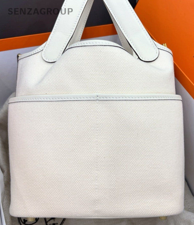 Hermes Cargo Picotin18 Top Handle Bag White Gold Used Women Classic Designer