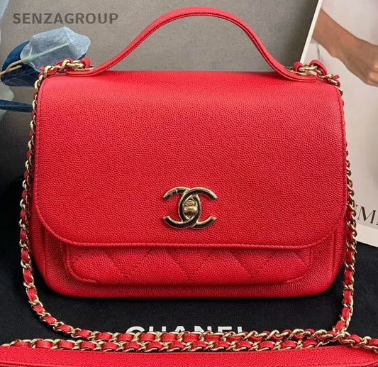 Chanel Calfskin Chain 2Way Shoulder Bag Crossbody Red Gold Women Classic