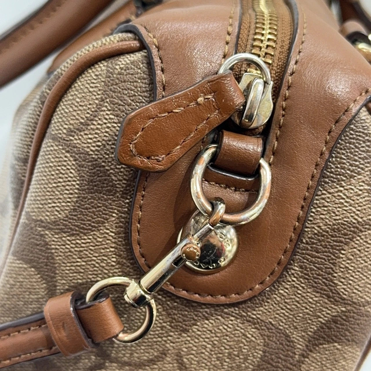 Coach Beige Monogram Rivet Pillow Shoulder Crossbody Handbag Women