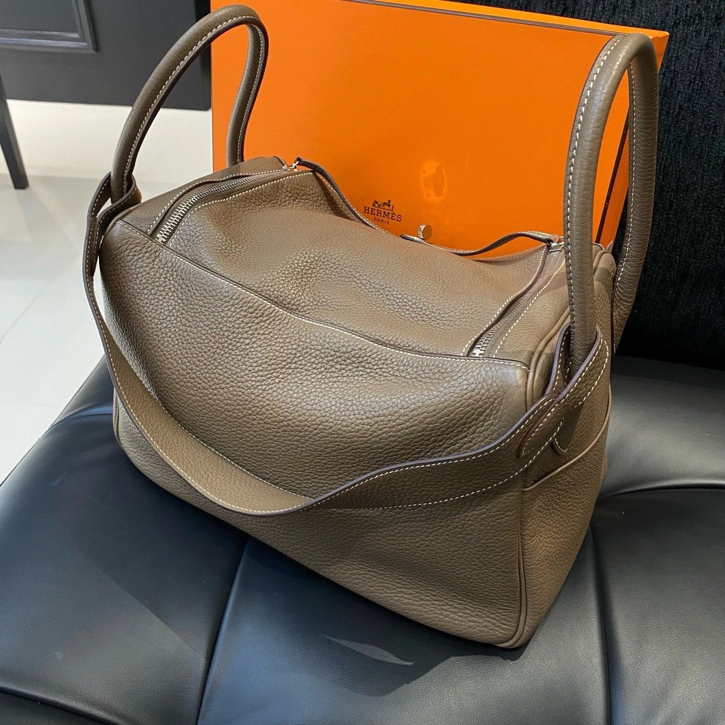 Hermes Lindy34 Top Handle Shoulder Bag Gray Silver Women Classic Fashion