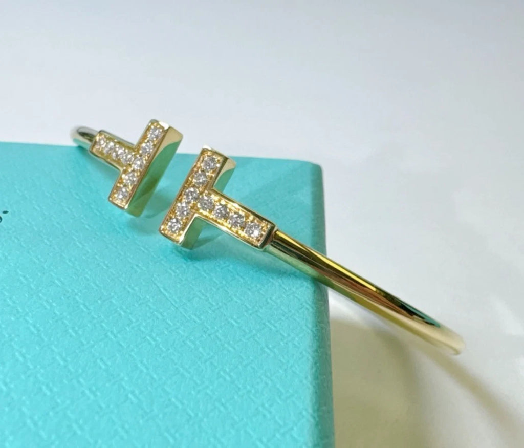 Tiffany &amp; Co. Tiffany T 18K Yellow Gold Wire Cuff Bracelet with Diamonds