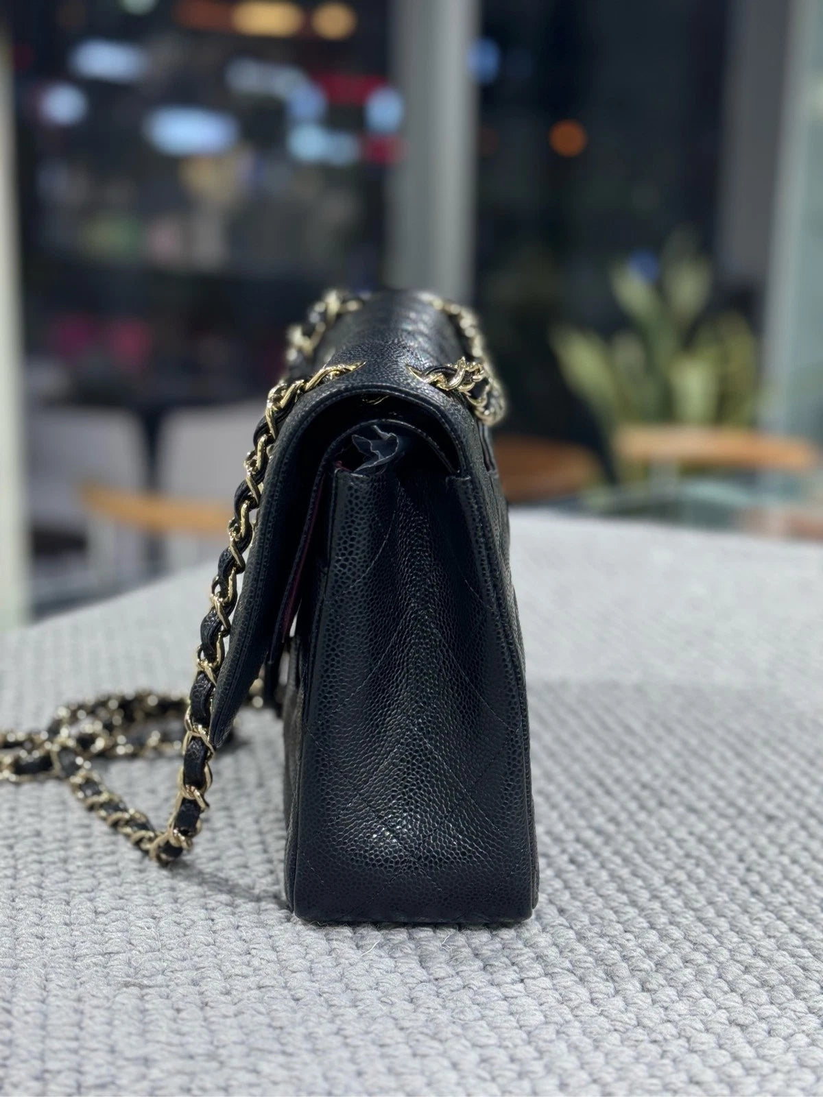 CHANEL CF Jumbo Black Leather Shoulder Bag For Women Pre-owned
