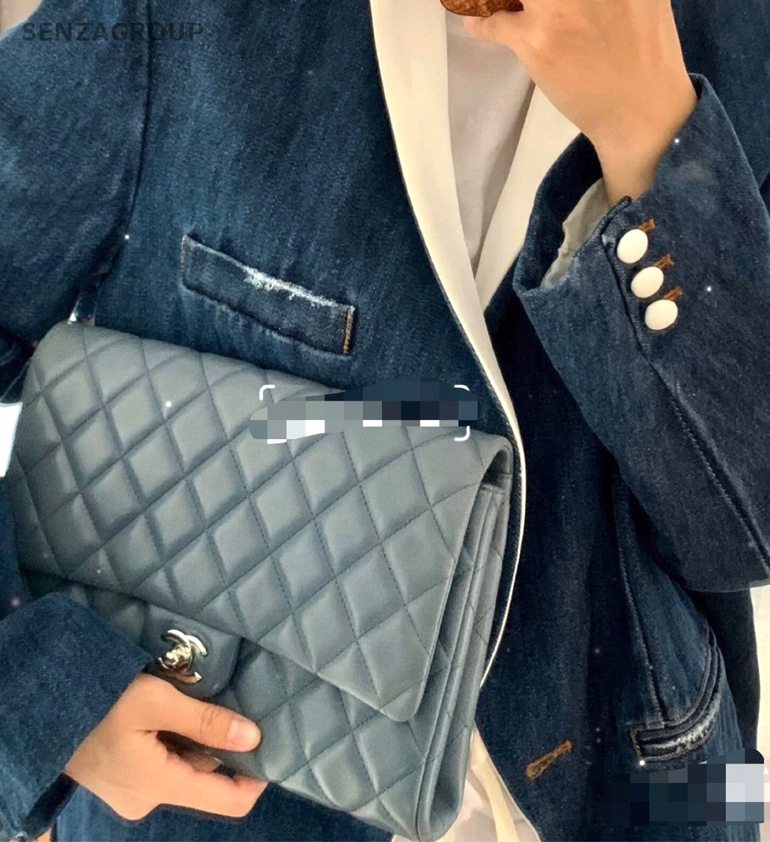 Chanel Timeless Classic Flag Armpit Caviar Leather Shoulder Bag Blue Women