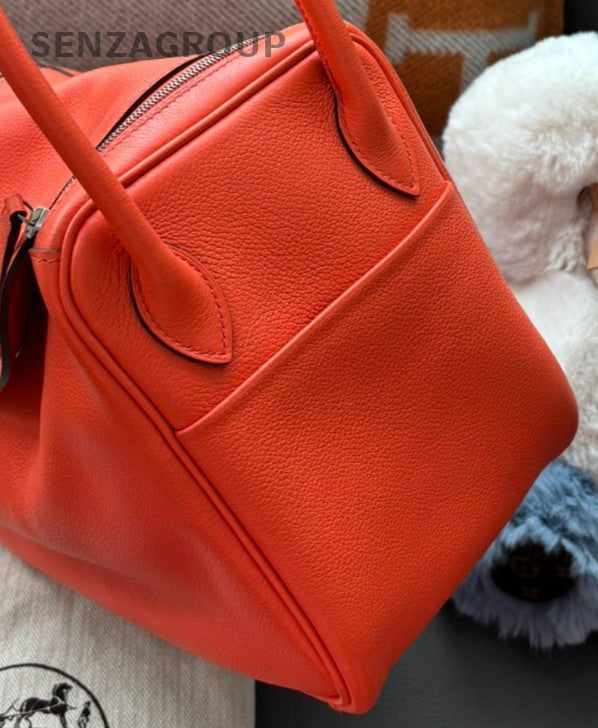 Hermes Lindy26 Shoulder Bag Orange Silver Used Women Classic Designer