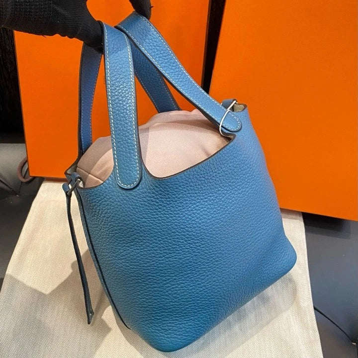 Hermes Picotin18 Bucket Top Handle Bag Blue Silver Used Women Classic D