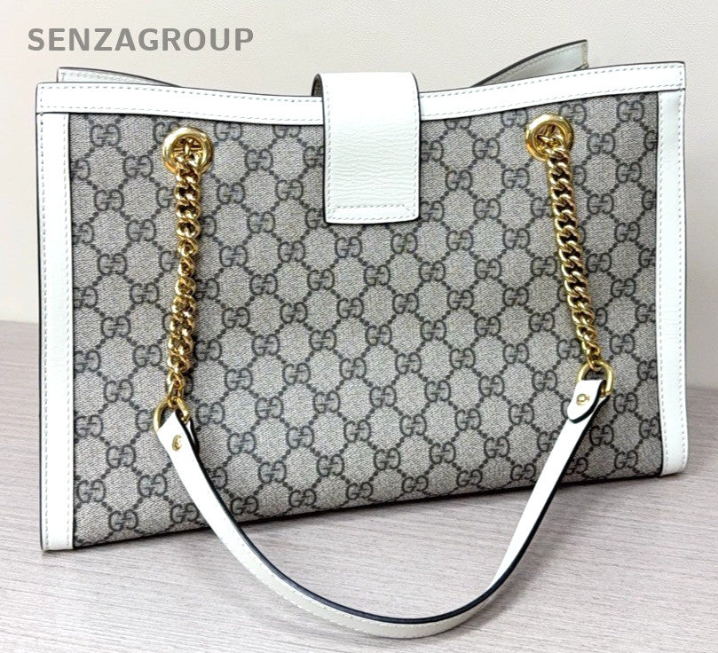 GUCCI Padlock MM Monogram Chain Shoulder bag White Gray Women