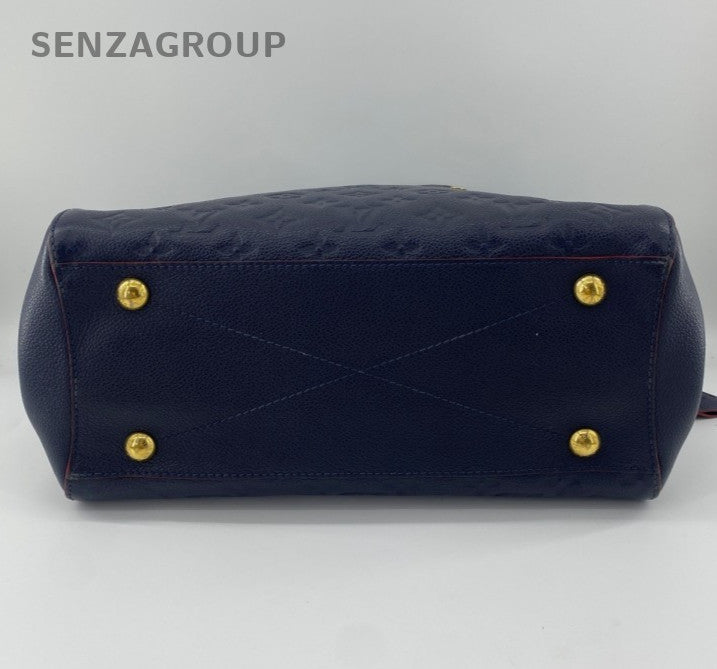 Louis Vuitton Montaigne Monogram MM Top Handle Bag Blue Gold Women Classic