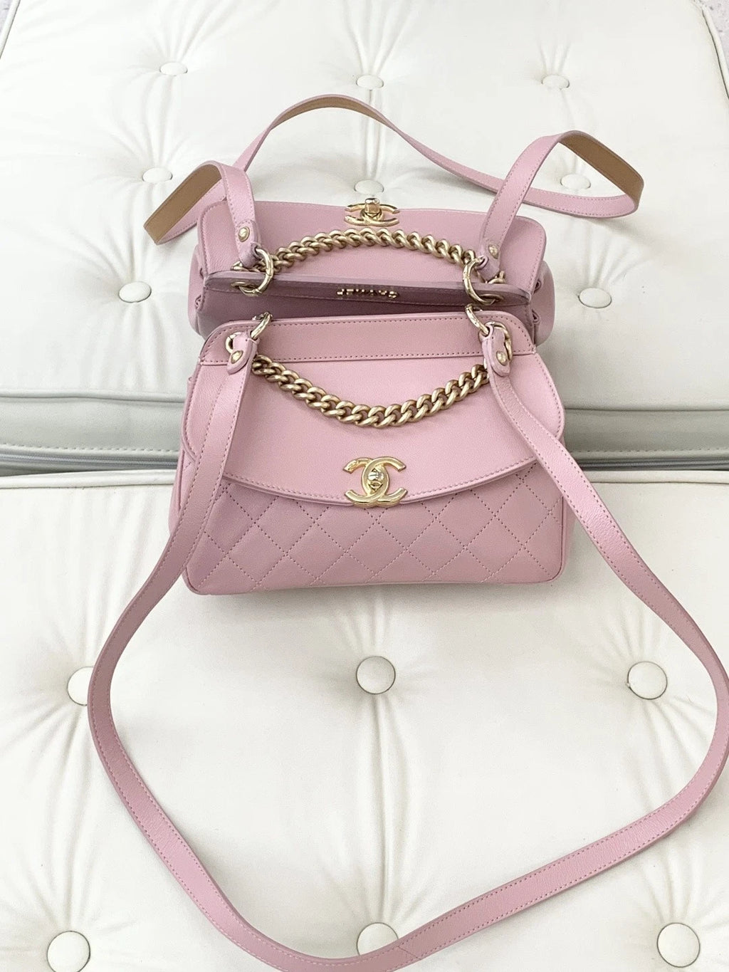 Chanel Calfskin 2Ways Shoulder Crossbody Bag Pink Gold Hardware Women S