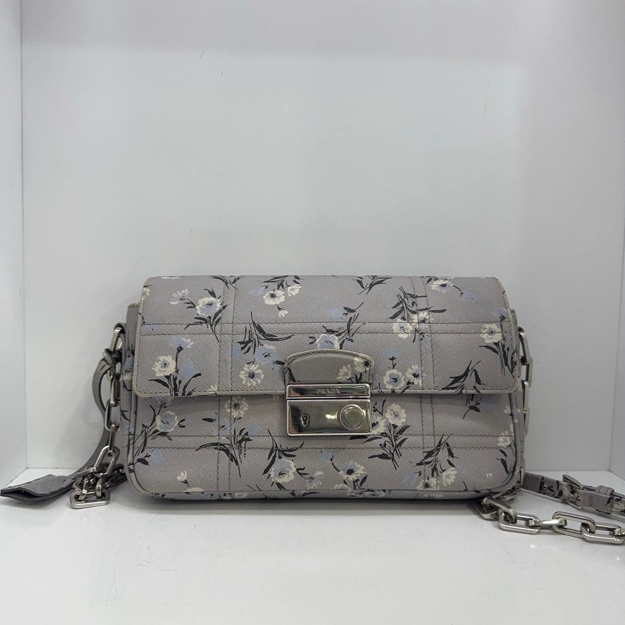 PRADA Limited Edition Gray Blue Envelope Chain Crossbody Bag For Women