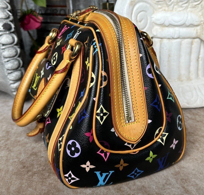 Louis Vuitton Monogram Black Multicolor Gold Top Handle Bag Used Women Classic