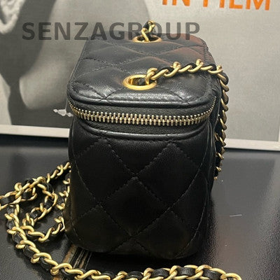 Chanel Classic Black Gold Quilted Small Flap Bag with Ball Chain