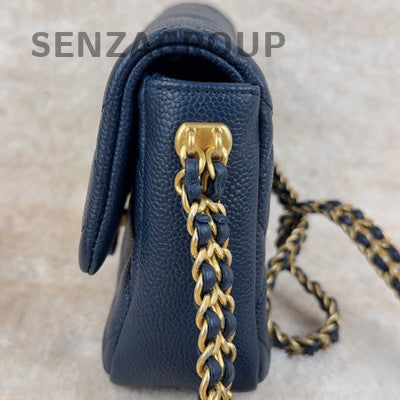Chanel Blue Quilted Gold Coin Chain Shoulder Crossbody Bag Classic