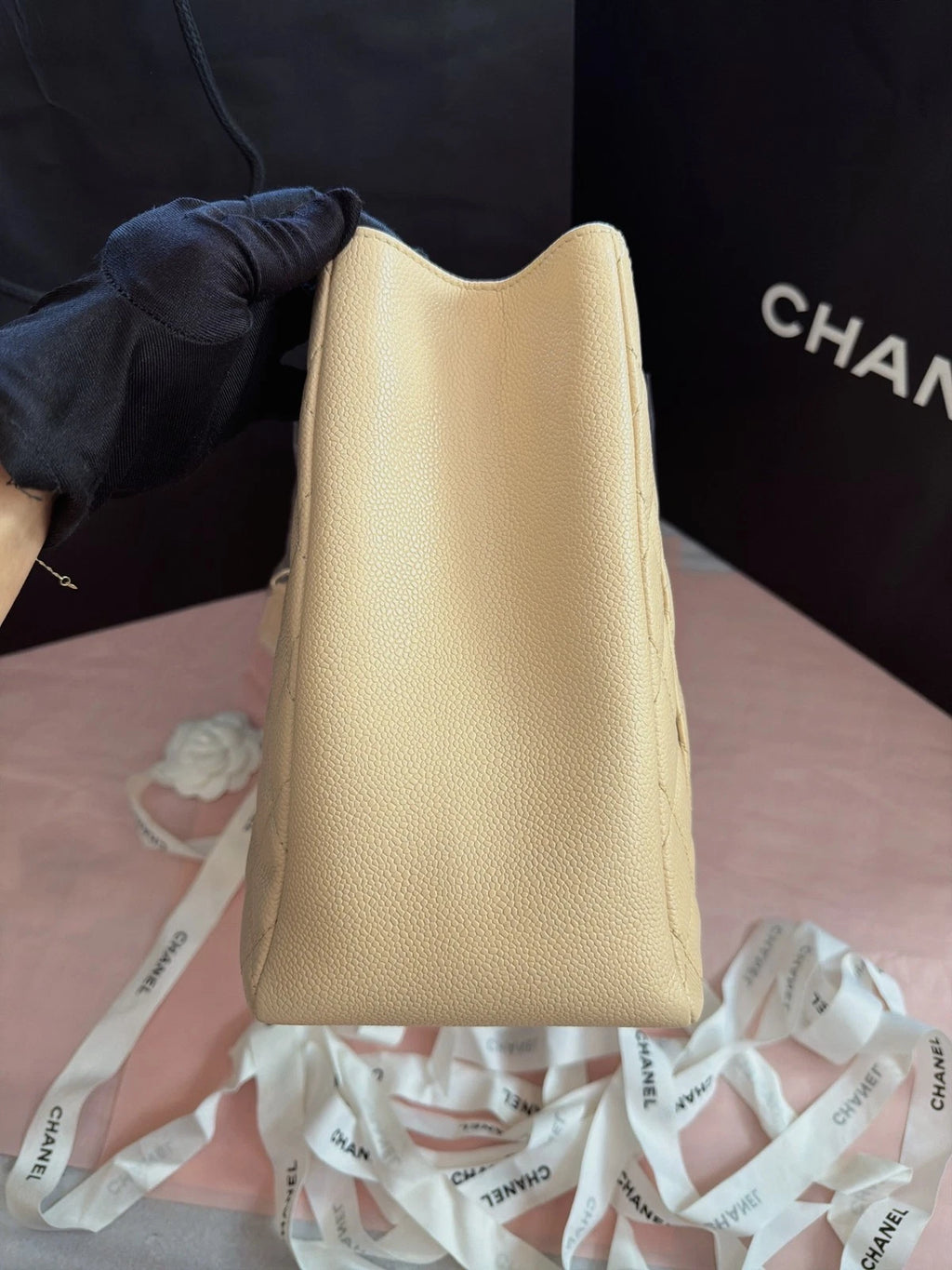 Chanel GST Diamond Chain Shoulder Bag Beige Silver Used Women Classic