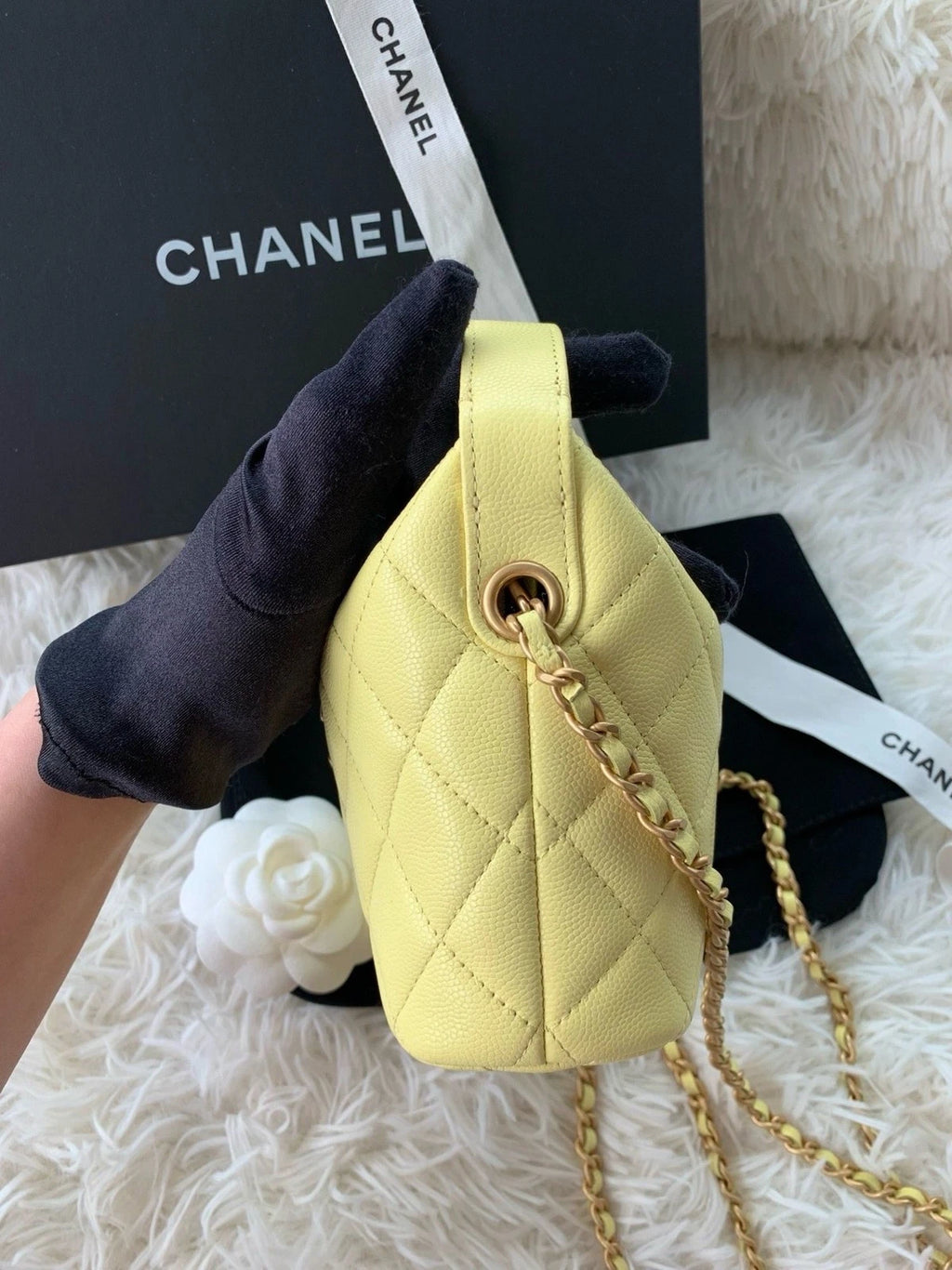 CHANEL Yellow Grained Leather Lunch Box Bag For Women