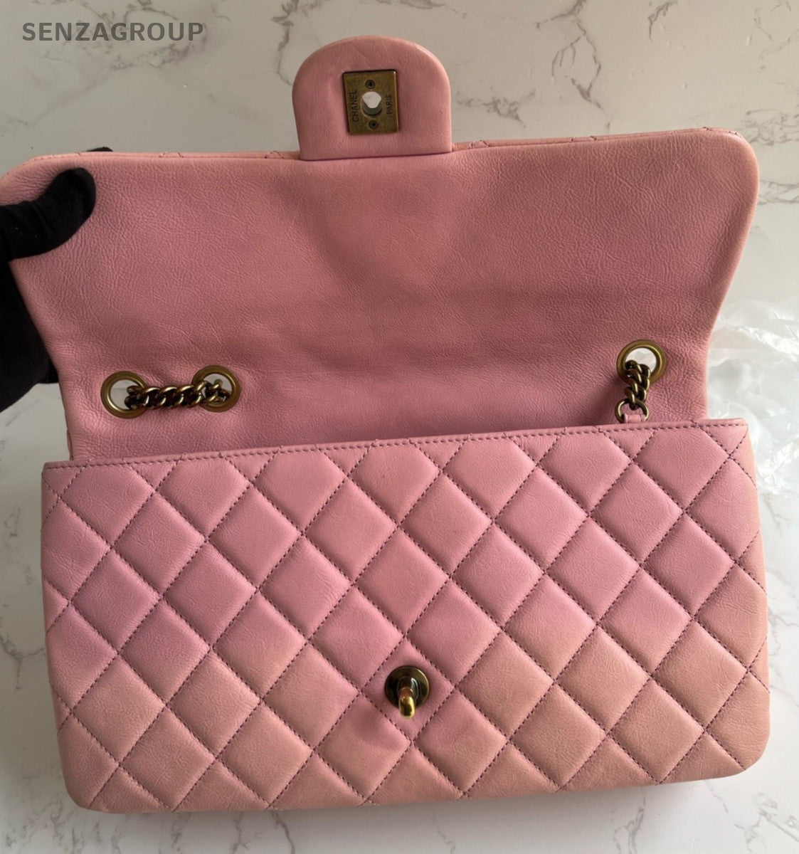 Chanel Classic Flap Chain Shoulder Bag Pink Gold Women Diamond Designer
