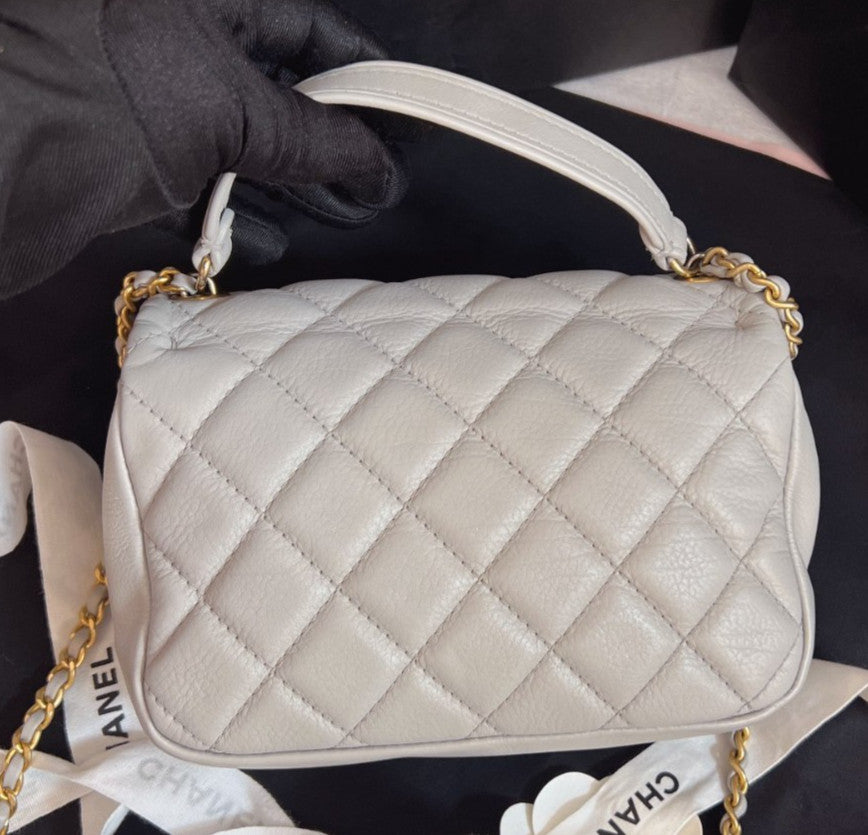 Chanel Diamond Mini 2Way Top Handle Chain Crossbody Gray Gold Women Classic