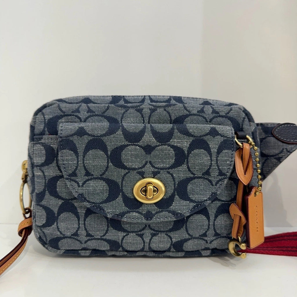 Coach Women's Chambray Canvas Leather Crossbody Camera Waist Bag
