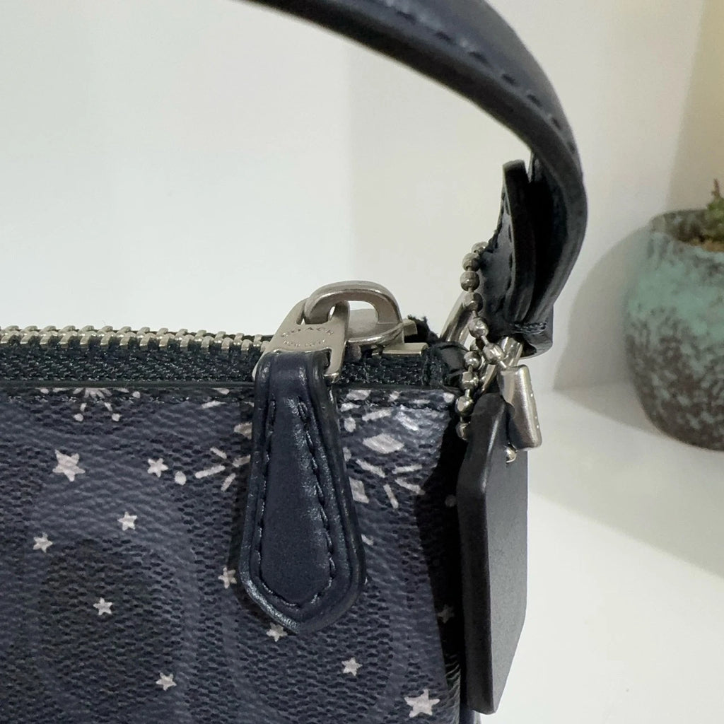 Coach Snowflake Print Leather Nolita 19 Clutch Shoulder Bag Women Navy