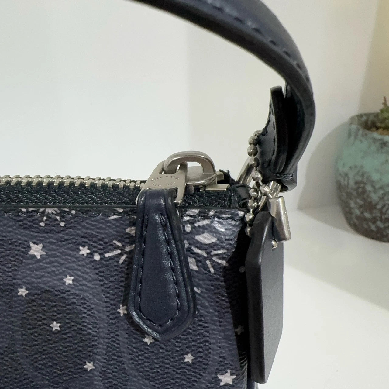 Coach Snowflake Print Leather Nolita 19 Clutch Shoulder Bag Women Navy