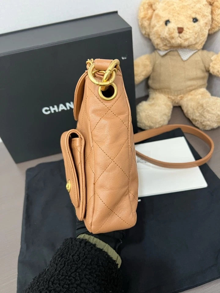 CHANEL 24P Caramel Hobo Chain Shoulder Bag For Women