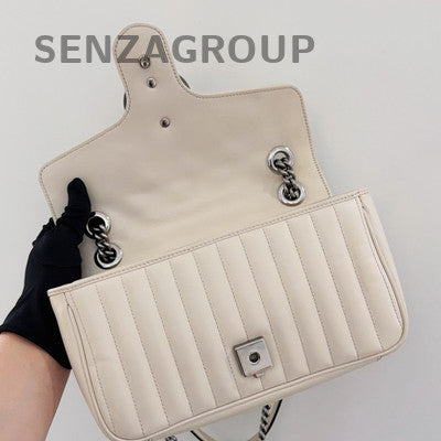 Gucci Marmont White Silver GG Chain Shoulder Bag Medium Classic Women