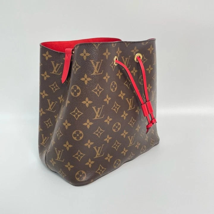 Louis Vuitton Monogram Canvas Medium Red Bucket Bag For Women