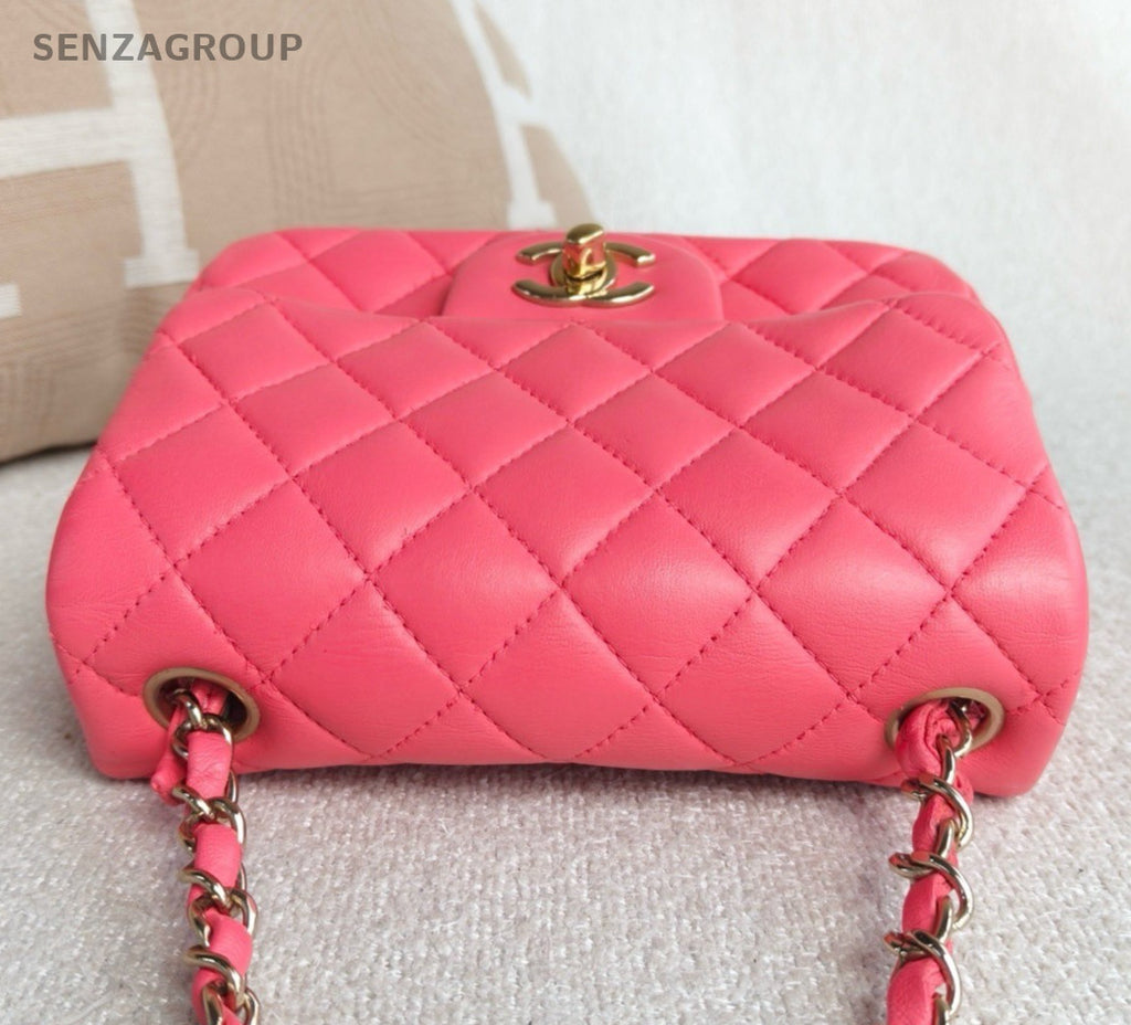 Chanel Classic Flap Lambskin Chain Shoulder Bag Pink Gold Women Diamond Fashion