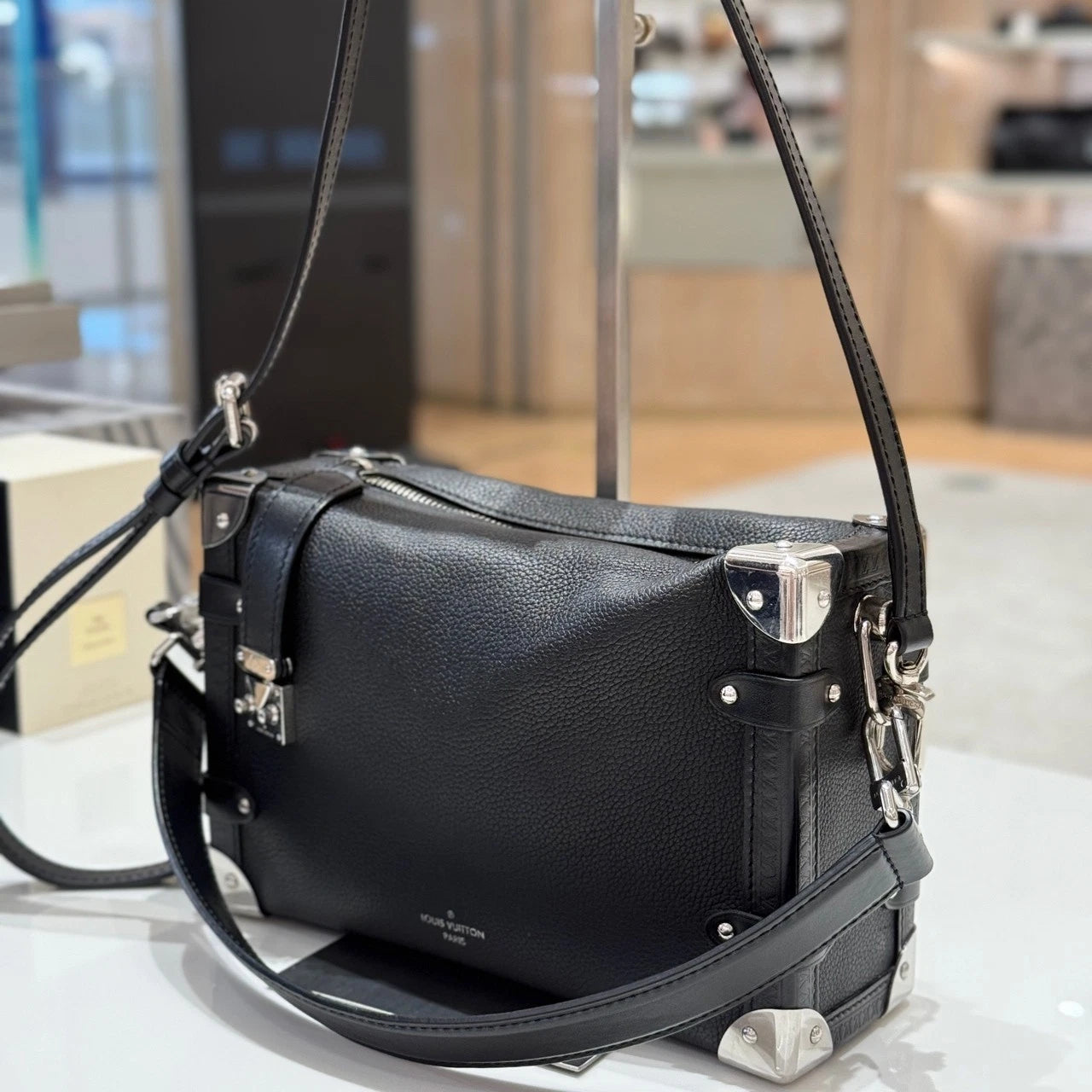 Louis Vuitton Medium Side Trunk Black Silver Leather Crossbody Bag For Women