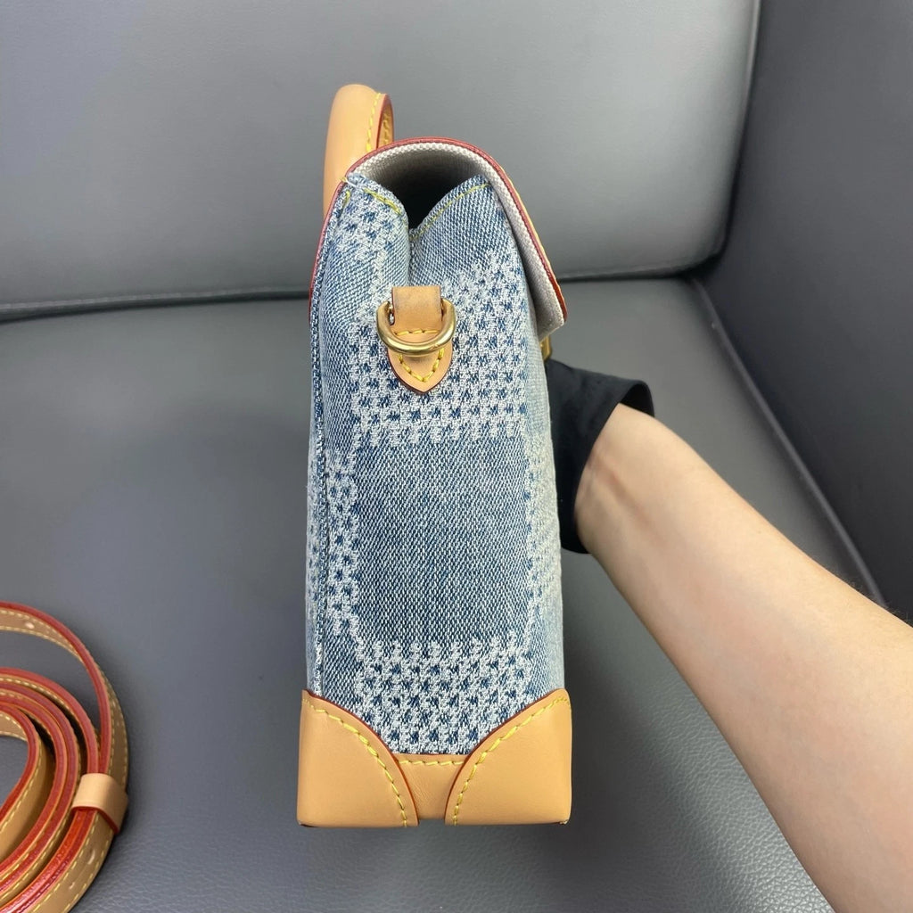 Louis Vuitton Nano Steamer Denim Checkered Crossbody Bag For Women