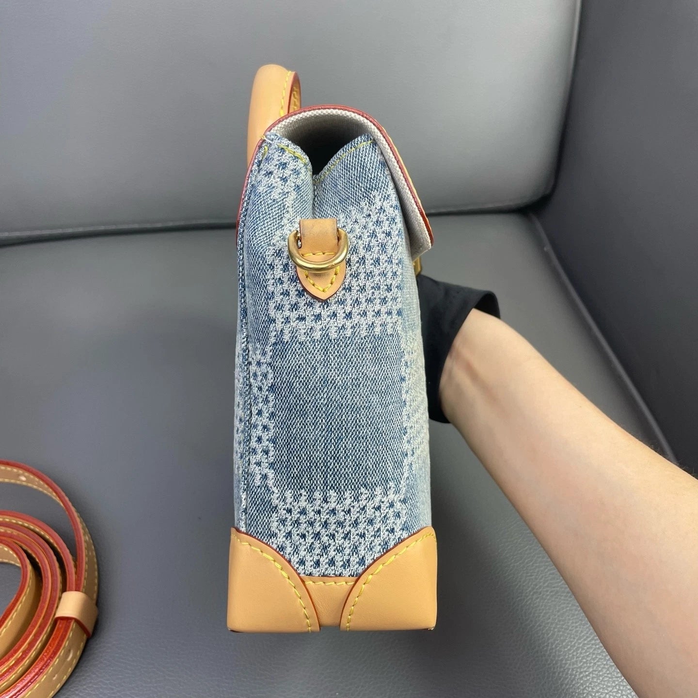 Louis Vuitton Nano Steamer Denim Checkered Crossbody Bag For Women